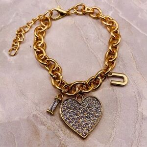 Rhinestone Heart “I Love U” Link Charm Bracelet. 8 inches, 2 inch extender